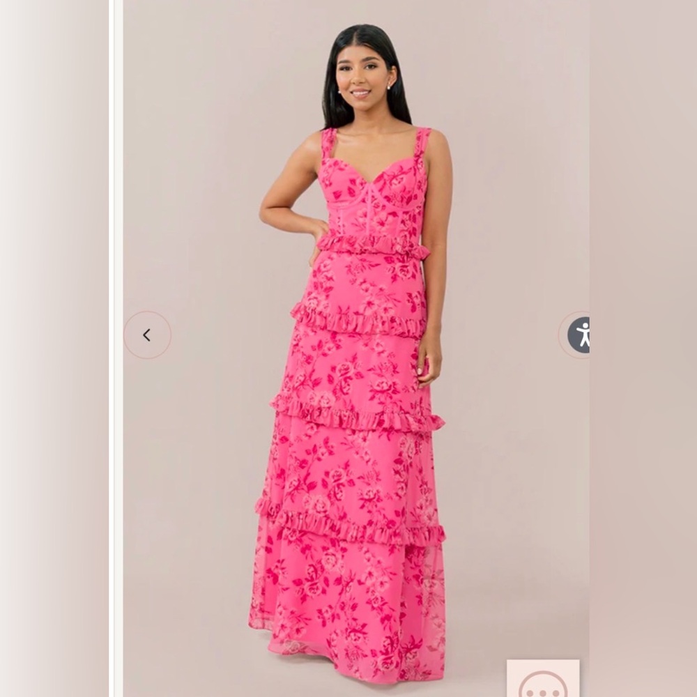 Revelry Sloane Chiffon Floral Print Dress Malibu Pink Bouquet - Size 14